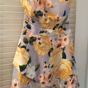Speechless Lavender Floral Asymmetrical Sundress with Yellow Roses